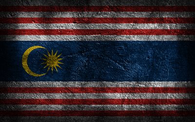 4k, Kuala Lumpur flag, stone texture, Flag of Kuala Lumpur, Day of Kuala Lumpur, stone background, grunge art, Kuala Lumpur national symbols, Kuala Lumpur