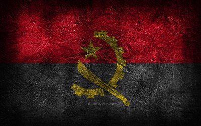 4k, علم أنغولا, نسيج الحجر, يوم أنغولا, الحجر الخلفية, فن الجرونج, رموز أنجولا الوطنية, أنغولا, الدول الافريقية