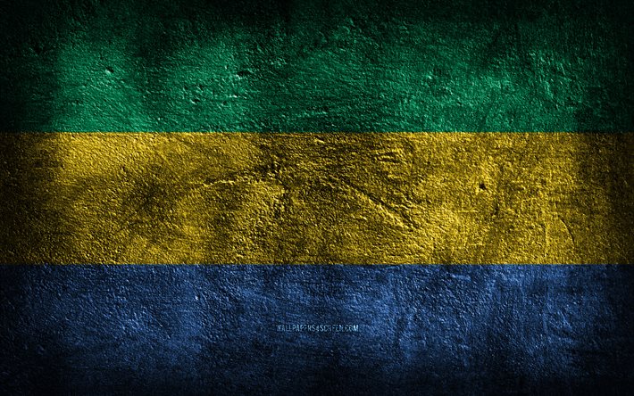 4k, गैबॉन झंडा, पत्थर की बनावट, गैबोन का झंडा, गैबॉन का दिन, पत्थर की पृष्ठभूमि, ग्रंज कला, गैबॉन राष्ट्रीय प्रतीक, गैबॉन, अफ्रीकी देश