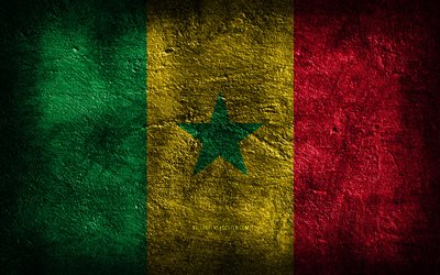 4k, senegals flagga, stenstruktur, senegals dag, stenbakgrund, senegalesisk flagga, grungekonst, senegalesiska nationella symboler, senegal, afrikanska länder