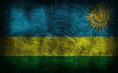 4k, علم رواندا, نسيج الحجر, يوم رواندا, الحجر الخلفية, فن الجرونج, رموز رواندا الوطنية, رواندا, الدول الافريقية