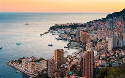 Monte Carlo, view from above, aerial view, evening, sunset, Monte Carlo panorama, Monte Carlo cityscape, Mediterranean, Europe, seascape