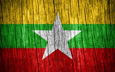 4K, Flag of Myanmar, Day of Myanmar, Asia, wooden texture flags, Myanmar flag, Myanmar national symbols, Asian countries, Myanmar