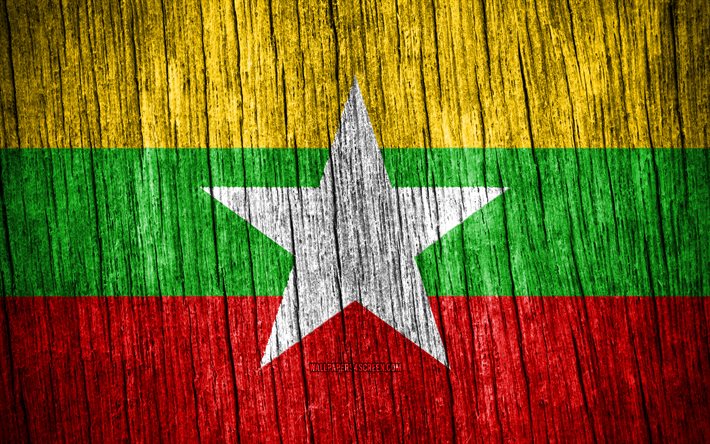 4k, drapeau du myanmar, jour du myanmar, asie, drapeaux de texture en bois, symboles nationaux du myanmar, pays asiatiques, myanmar