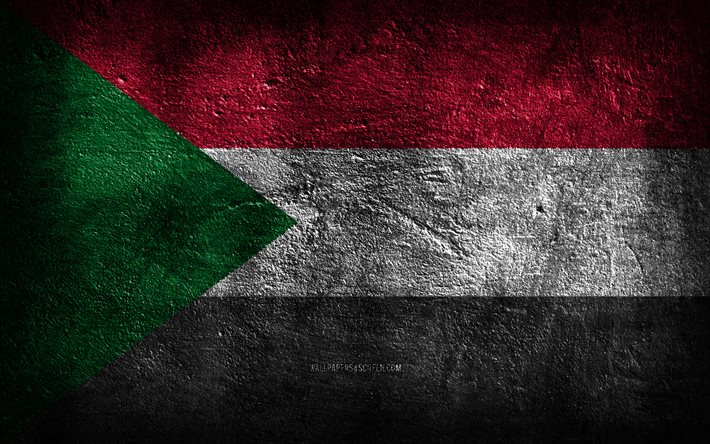4k, Sudan flag, stone texture, Flag of Sudan, Day of Sudan, stone background, Sudanese flag, grunge art, Sudanese national symbols, Sudan, African countries
