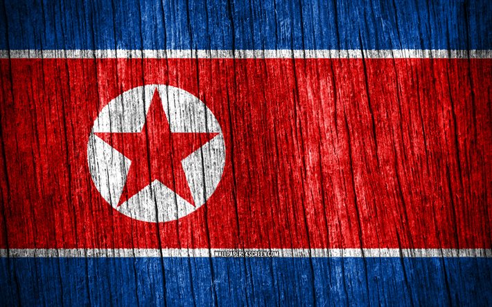 4k, 북한의 국기, 북한의 날, 아시아, 나무 질감 깃발, 북한 국기, 북한 국가 상징, 아시아 국가, 북한