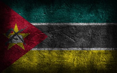 4k, 모잠비크 국기, 돌 질감, 모잠비크의 국기, 모잠비크의 날, 돌 배경, 그런지 아트, 모잠비크 국가 상징, 모잠비크, 아프리카 국가
