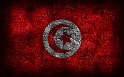 4k, Tunisia flag, stone texture, Flag of Tunisia, Day of Tunisia, stone background, Tunisian flag, grunge art, Tunisian national symbols, Tunisia, African countries