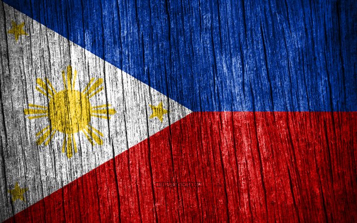 4k, 필리핀의 국기, 필리핀의 날, 아시아, 나무 질감 플래그, 필리핀 국기, 필리핀 국가 상징, 아시아 국가, 필리핀 제도