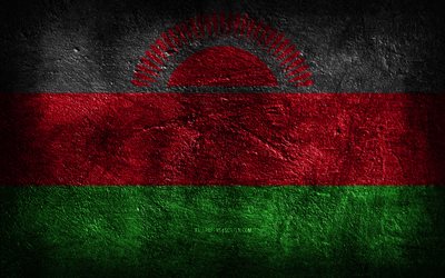 4k, マラウイの国旗, 石の質感, マラウイの日, 石の背景, グランジアート, マラウイの国家のシンボル, マラウイ, アフリカ諸国