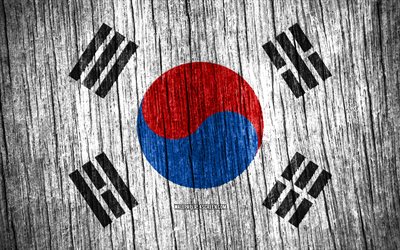 4k, 韓国の旗, 韓国の日, アジア, 木製のテクスチャフラグ, 韓国の国家のシンボル, アジア諸国, 韓国