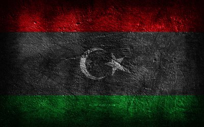 4k, Libya flag, stone texture, Flag of Libya, Day of Libya, stone background, grunge art, Libya national symbols, Libya, African countries