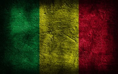 4k, mali-flagge, steinstruktur, flagge von mali, tag von mali, steinhintergrund, grunge-kunst, nationale symbole von mali, mali, afrikanische länder