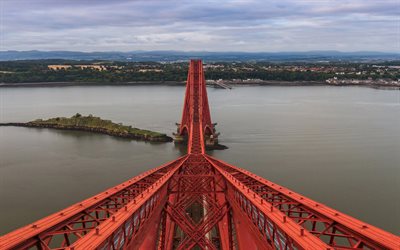 Forth Rail Bridge, railway bridge, Edinburgh, red metal bridge, North Queensferry, Edinburgh cityscape, Scotland, United Kingdom