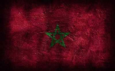 4k, モロッコの旗, 石の質感, モロッコの日, 石の背景, グランジアート, モロッコの国家のシンボル, モロッコ, アフリカ諸国