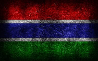 4k, Gambia flag, stone texture, Flag of Gambia, Day of Gambia, stone background, grunge art, Gambia national symbols, Gambia, African countries