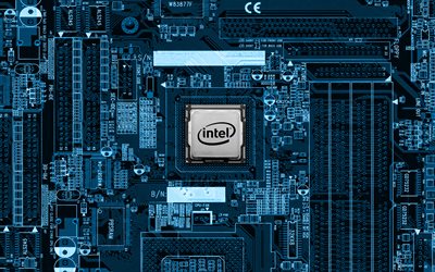 Intel chips, capacitors, printed circuit boards, Intel motherboard, condensers, microcircuit, boards, conductors, motherboard, tracks, Intel