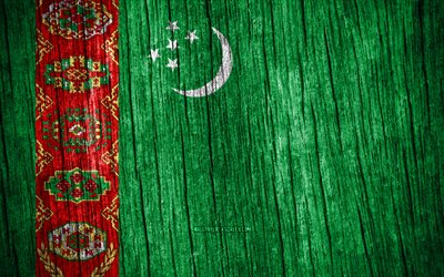 4k, turkmenistans flagga, turkmenistans dag, asien, trätexturflaggor, turkmenistan flagga, turkmenska nationella symboler, asiatiska länder, turkmenistan