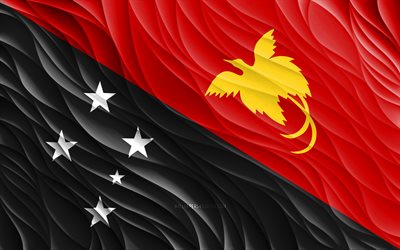 4k, Papua New Guinea flag, wavy 3D flags, Oceanian countries, flag of Papua New Guinea, Day of Papua New Guinea, 3D waves, Papua New Guinea national symbols, Papua New Guinea