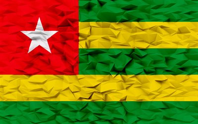 Flag of Togo, 4k, 3d polygon background, Togo flag, 3d polygon texture, Day of Togo, 3d Togo flag, Togo national symbols, 3d art, Togo