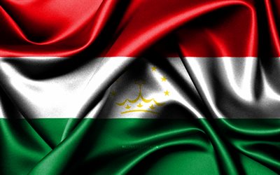 tadžikistanin lippu, 4k, aasian maat, kangasliput, tadžikistanin päivä, aaltoilevat silkkiliput, aasia, tadžikistanin kansalliset symbolit, tadžikistan