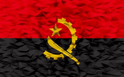 アンゴラの国旗, 4k, 3dポリゴンの背景, 3dポリゴンテクスチャ, アンゴラの日, 3dアンゴラの旗, アンゴラの国家のシンボル, 3dアート, アンゴラ