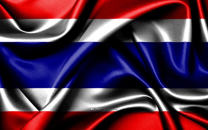 thaimaan lippu, 4k, aasian maat, kangasliput, thaimaan päivä, aaltoilevat silkkiliput, aasia, thaimaan kansallissymbolit, thaimaa