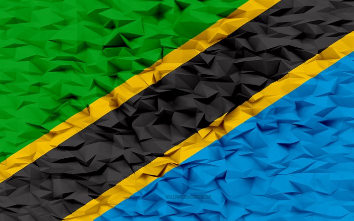 bandera de tanzania, 4k, fondo de polígono 3d, textura de polígono 3d, día de tanzania, bandera de tanzania 3d, símbolos nacionales de tanzania, arte 3d, tanzania