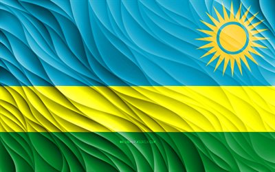 4k, rwandas flagga, vågiga 3d-flaggor, afrikanska länder, rwandas dag, 3d-vågor, rwandas nationella symboler, rwanda