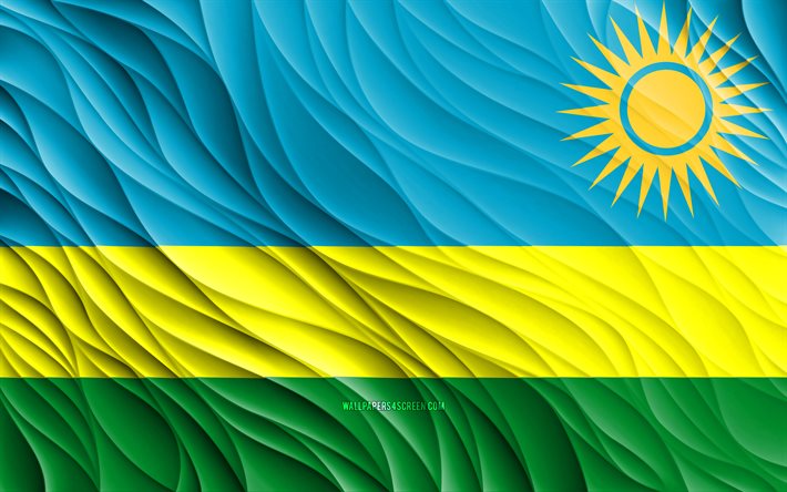 4k, العلم الرواندي, أعلام 3d متموجة, الدول الافريقية, علم رواندا, يوم رواندا, موجات ثلاثية الأبعاد, الرموز الوطنية الرواندية, رواندا