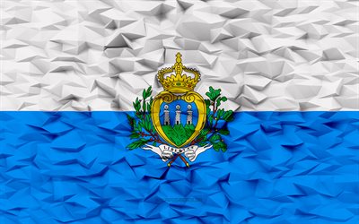 Flag of San Marino, 4k, 3d polygon background, San Marino flag, 3d polygon texture, Day of San Marino, 3d San Marino flag, San Marino national symbols, 3d art, San Marino