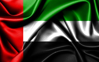 arabiemiirikuntien lippu, 4k, aasian maat, kangasliput, yhdistyneiden arabiemiirikuntien päivä, yhdistyneiden arabiemiirikuntien lippu, aaltoilevat silkkiliput, aasia, arabiemiirikuntien kansalliset symbolit, yhdistyneet arabiemiirikunnat