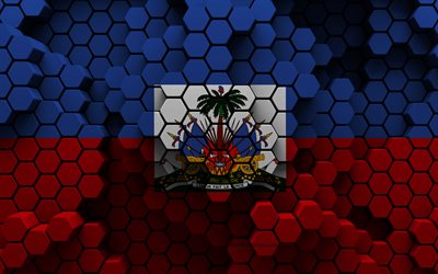 4k, haitis flagga, 3d hexagon bakgrund, haiti 3d flagga, day of haiti, 3d hexagon textur, haiti nationella symboler, haiti, 3d bakgrund, 3d haiti flagga