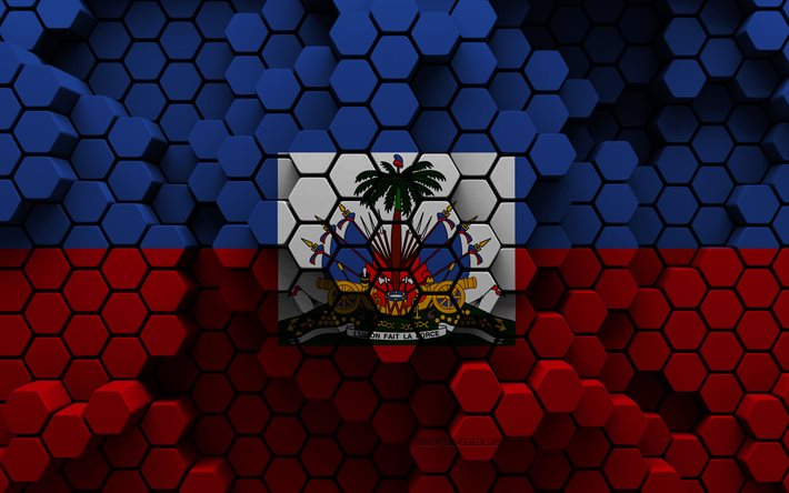 4k, bandera de haití, fondo hexagonal 3d, bandera 3d de haití, día de haití, textura hexagonal 3d, símbolos nacionales de haití, haití, fondo 3d