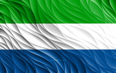 4k, sierra leone drapeau, ondulé 3d drapeaux, pays africains, drapeau de la sierra leone, jour de la sierra leone, 3d vagues, sierra leone symboles nationaux, sierra leone