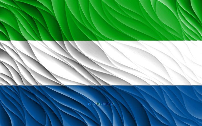 4k, علم سيراليون, أعلام 3d متموجة, الدول الافريقية, يوم سيراليون, موجات ثلاثية الأبعاد, رموز سيراليون الوطنية, سيرا ليون