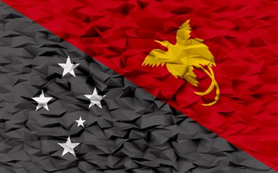 Flag of Papua New Guinea, 4k, 3d polygon background, Papua New Guinea flag, 3d polygon texture, Day of Papua New Guinea, 3d Papua New Guinea flag, Dutch national symbols, 3d art, Papua New Guinea
