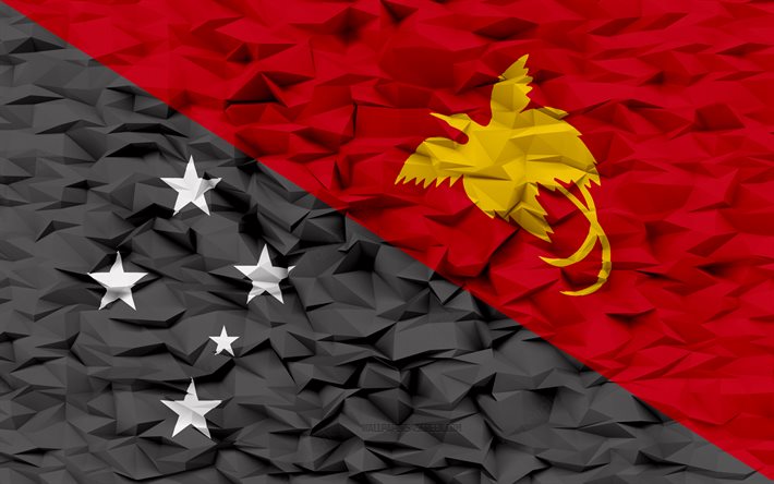 파푸아뉴기니의 국기, 4k, 3d 다각형 배경, 파푸아뉴기니 국기, 3d 다각형 텍스처, 파푸아뉴기니의 날, 3차원, 파푸아뉴기니, 기, 네덜란드 국가 상징, 3d 아트, 파푸아 뉴기니