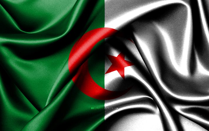 algerische flagge, 4k, afrikanische länder, stoffflaggen, tag algeriens, flagge algeriens, gewellte seidenflaggen, algerien-flagge, afrika, algerische nationalsymbole, algerien