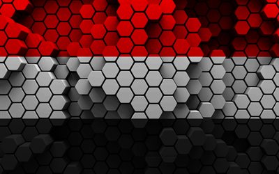 4k, イエメンの国旗, 3d六角形の背景, イエメン3d旗, イエメンの日, 3d六角形テクスチャ, イエメンの国家のシンボル, イエメン, 3d背景, 3dイエメンの国旗