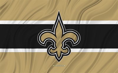 New Orleans Saints, 4K, brown black wavy flag, NFL, american football, 3D fabric flags, New Orleans Saints flag, american football team, New Orleans Saints logo