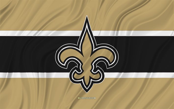 New Orleans Saints, 4K, brown black wavy flag, NFL, american football, 3D fabric flags, New Orleans Saints flag, american football team, New Orleans Saints logo