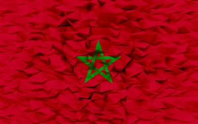モロッコの旗, 4k, 3dポリゴンの背景, 3dポリゴンテクスチャ, モロッコの日, 3dモロッコの旗, モロッコの国家のシンボル, 3dアート, モロッコ