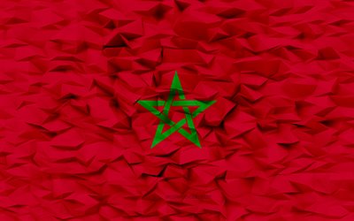 علم المغرب, 4k, 3d المضلع الخلفية, 3d المضلع الملمس, يوم المغرب, 3d علم المغرب, رموز المغرب الوطنية, فن ثلاثي الأبعاد, المغرب
