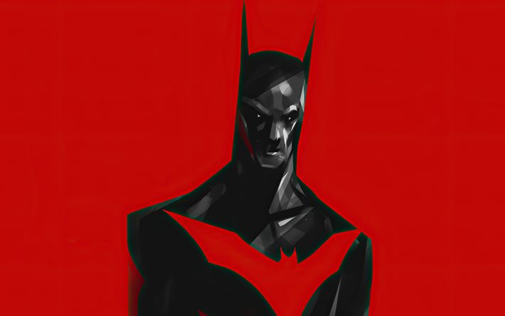 4k, バットマン, 最小限, スーパーヒーロー, クリエイティブ, dcコミック, バットマンのミニマリズム, 赤い背景, バットマン4k