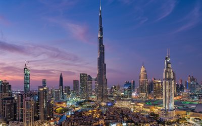 burj khalifa, dubai, gece, dünyanın en yüksek binası, khalifa kulesi, birleşik arap emirlikleri, gökdelen, dubai panoraması, gece dubai, dubai şehir manzarası