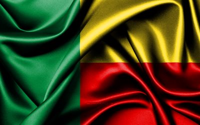 Benin flag, 4K, African countries, fabric flags, Day of Benin, flag of Benin, wavy silk flags, Africa, Benin national symbols, Benin