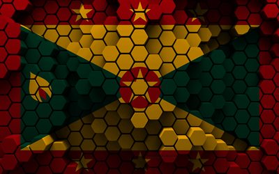 4k, Grenada flag, stone texture, Flag of Grenada, stone background, grunge art, Day of Grenada, Grenada national symbols, Grenada
