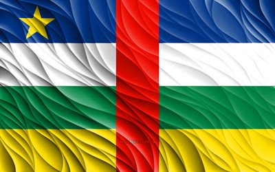 4k, Central African Republic flag, wavy 3D flags, African countries, flag of Central African Republic, Day of Central African Republic, 3D waves, CAR national symbols, CAR flag, Central African Republic