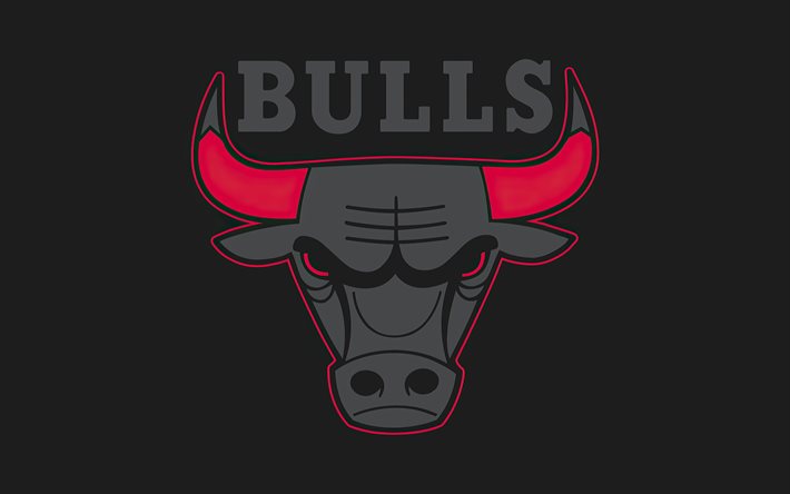 chicago bulls logo, 4k, minimal, grauer hintergrund, amerikanisches basketballteam, chicago bulls, basketball, chicago bulls minimalismus